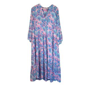 Simply Southern Pastel Floral Maxi Dress Tiered Long Sleeve Size L Coastal